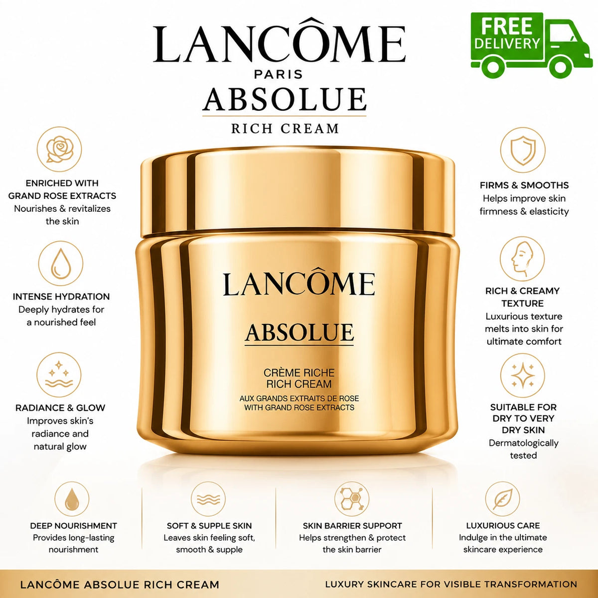 Lancôme Absolue Rich Cream 60ml / 2 oz – Authentic Face Moisturizer, New & Sealed