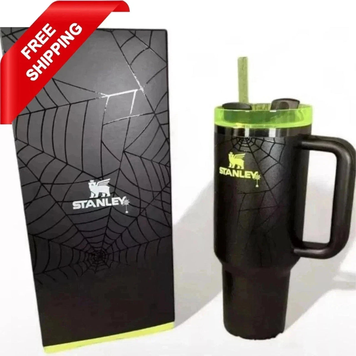 Stanley Halloween Web Glow H2.0 FlowState Tumbler 40 oz | Limited Edition Insulated Travel Cup with Handle & Straw