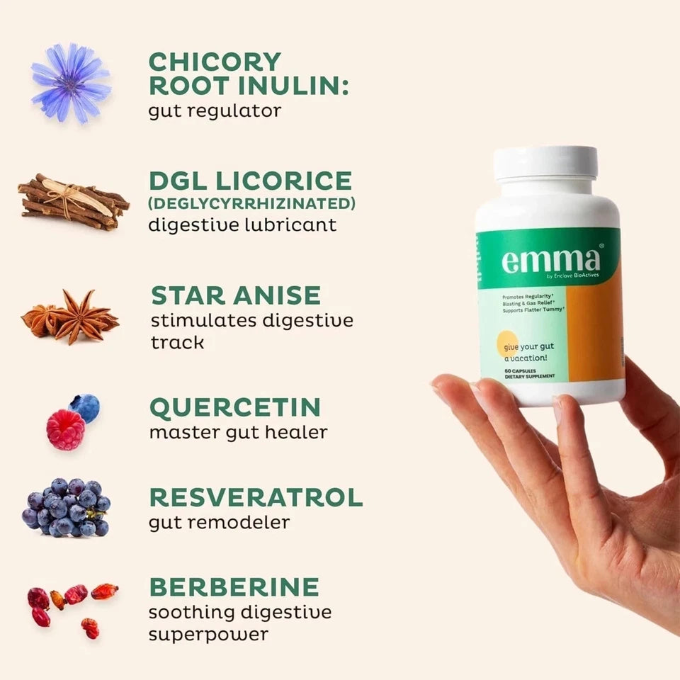 Emma Gut Health Supplement 3 Pack | 180 Capsules for Bloating Relief & Digestive Support