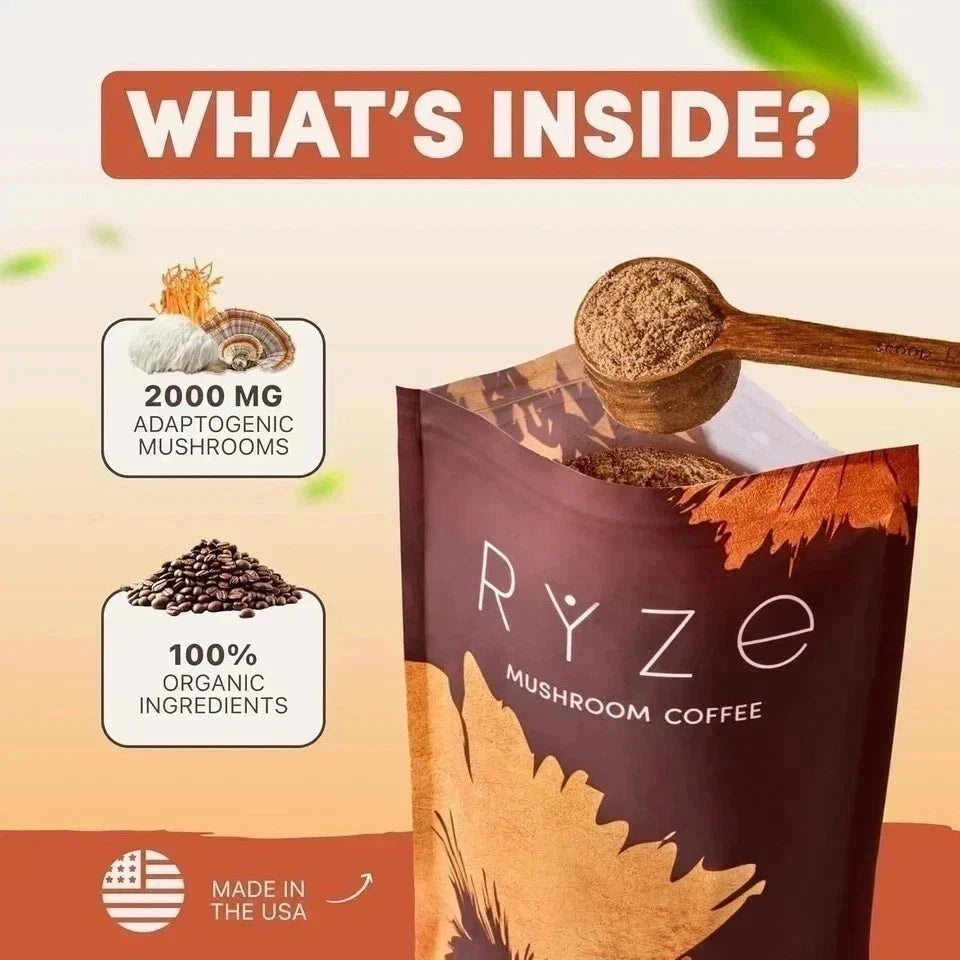 RYZE Organic Mushroom Coffee – 30 Servings Instant Coffee Mix | New |