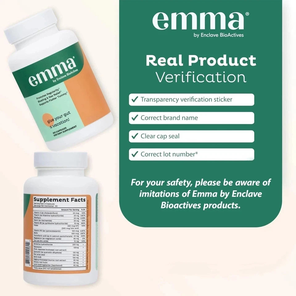 Emma Gut Health Supplement 3 Pack | 180 Capsules for Bloating Relief & Digestive Support