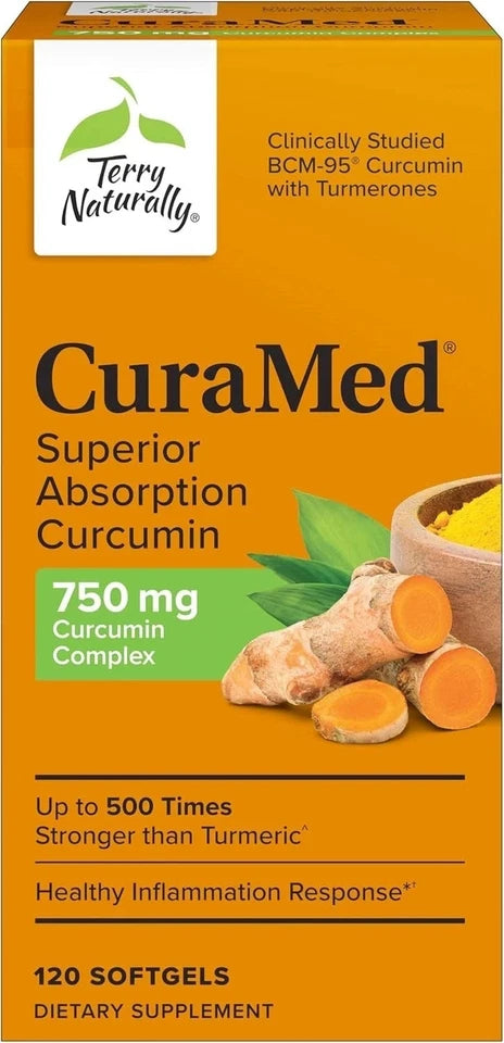 Terry Naturally CuraMed Curcumin 750mg – 120 Softgels | Premium Turmeric Supplement | New